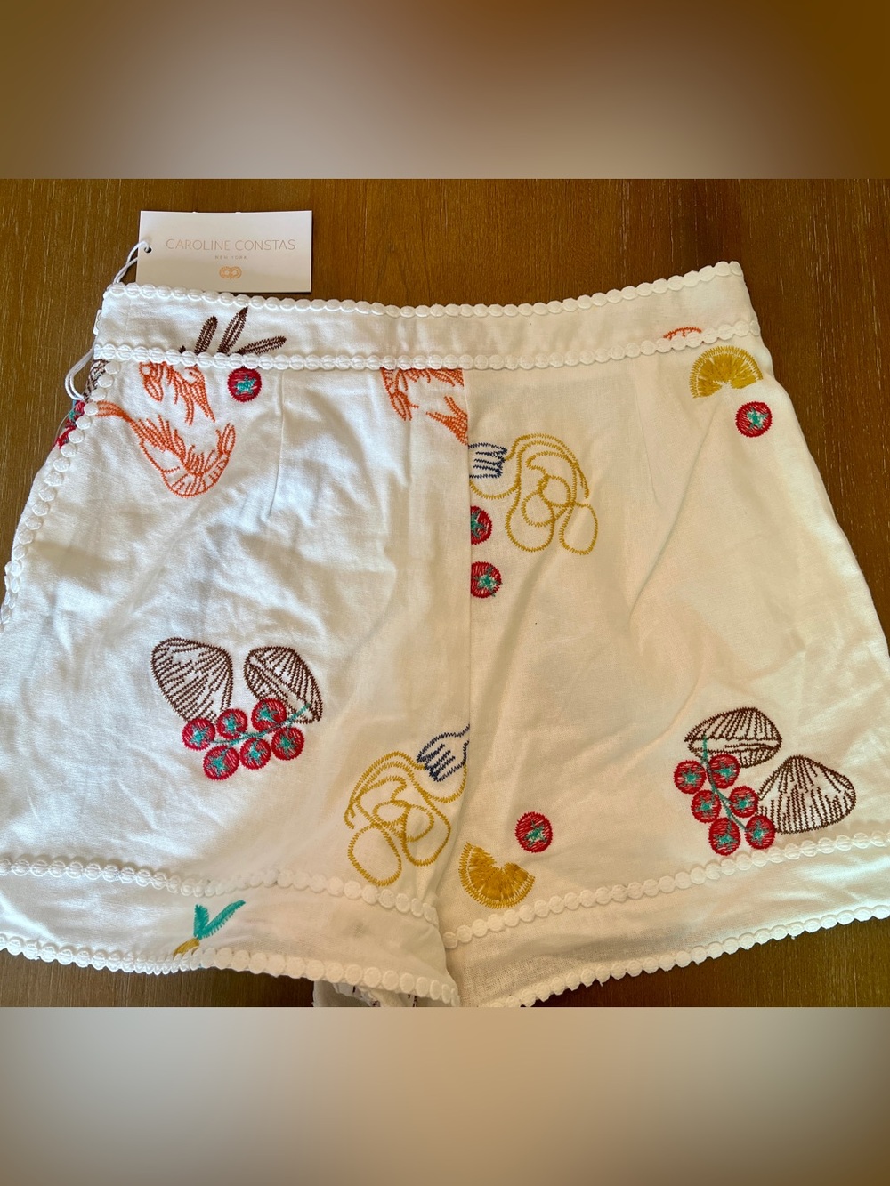 NWT Caroline Constas Embroidered Recipe Shorts White Frutti Di Mare Sz 4 - Picture 4 of 4